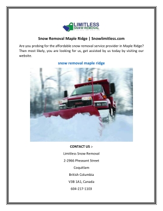 Snow Removal Maple Ridge Snowlimitless.com