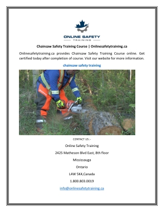 Chainsaw Safety Training Course  Onlinesafetytraining.ca