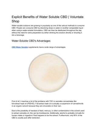 Explicit Benefits of Water Soluble CBD _ Voluntate Shop