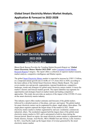 Global Smart Electricity Meters Market Analysis, Application & Forecast to 2022-2028
