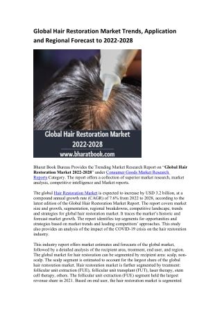 Global Hair Restoration Market Trends, Application and Regional Forecast to 2022-2028