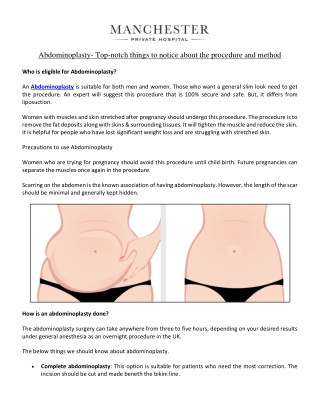 Abdominoplasty- Top-notch things to notice about the procedure and method