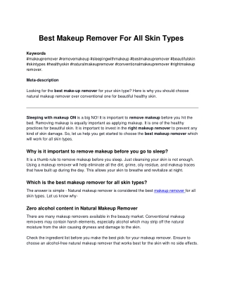 Best Makeup Remover For All Skin Types