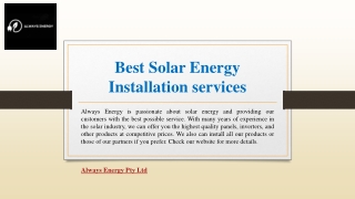 Best Solar Energy Installation services