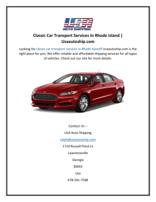 Classic Car Transport Services In Rhode Island  Usaautoship.com