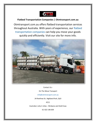 Flatbed Transportation Companies Otmtransport.com.au