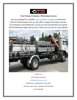 Truck Transport Company  Otmtransport.com.au