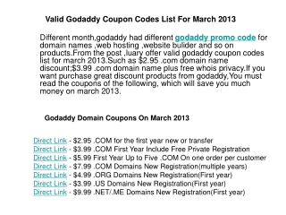 Godaddy Coupon Codes List March 2013