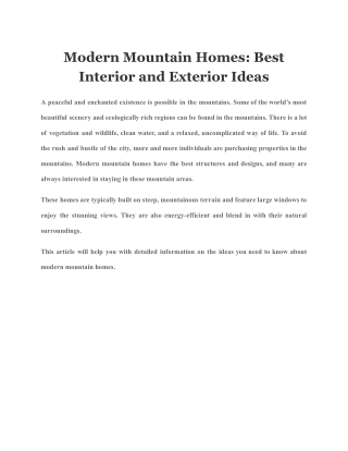 Modern Mountain Homes Best Interior and Exterior Ideas