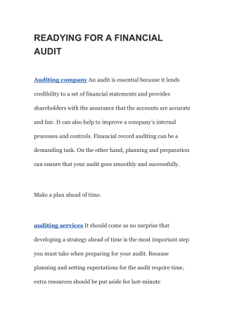 READYING FOR A FINANCIAL AUDIT