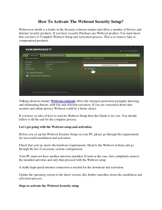 How To Activate The Webroot Security Setup?
