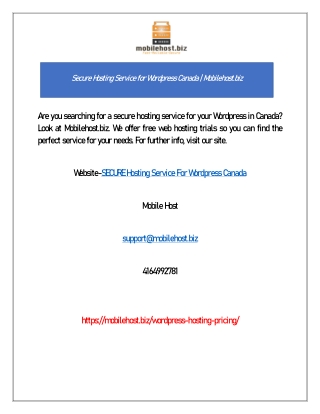 Secure Hosting Service for Wordpress Canada | Mobilehost.biz