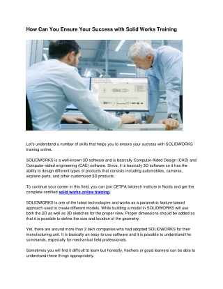 How Can You Ensure Your Success With SOLIDWORKS Training