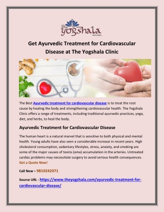 Get Ayurvedic Treatment for Cardiovascular Disease at The Yogshala Clinic