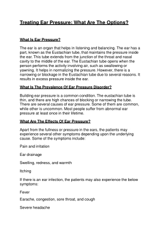 Treating Ear Pressure: What Are The Options?