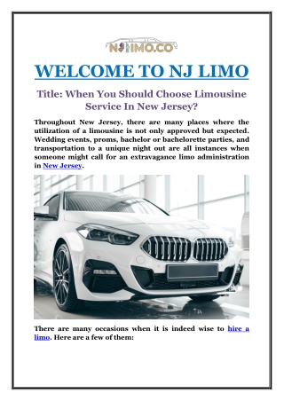 When You Should Choose Limousine Service In New Jersey?