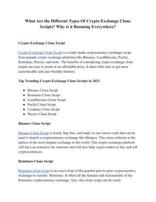 What Are the Different Types Of Crypto Exchange Clone Scripts
