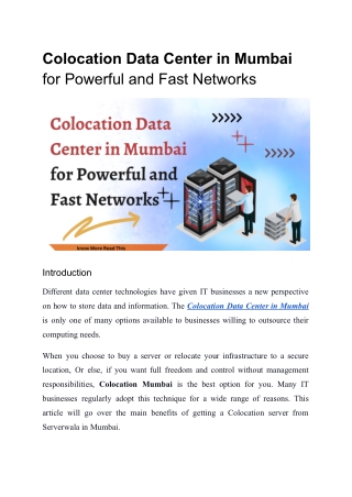 Colocation Data Center in Mumbai for Powerful and Fast Networks