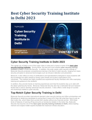 Best Cyber Security Training Institute in Delhi 2023