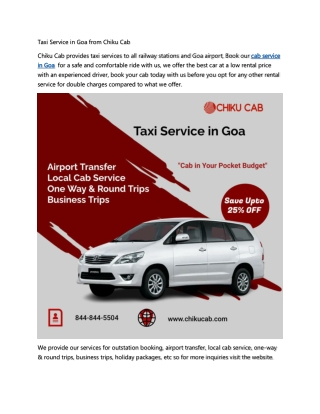 Taxi Service in Goa from Chiku Cab