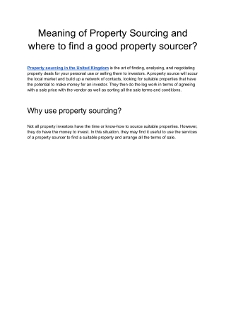 Meaning of Property Sourcing and where to find a good property sourcer
