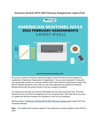 American Sentinel N515 2023 February Assignments Latest (Full)