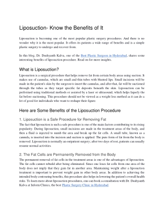 Liposuction- Know the Benefits of It