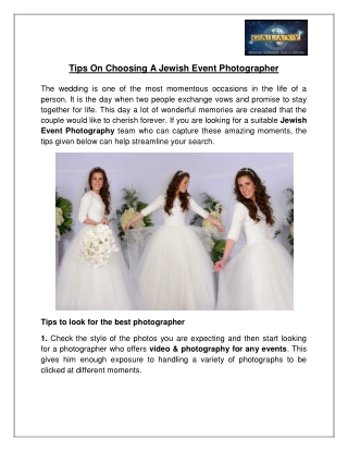 Tips On Choosing A Jewish Event Photographer