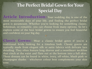 The Perfect Bridal Gown for Your Special Day