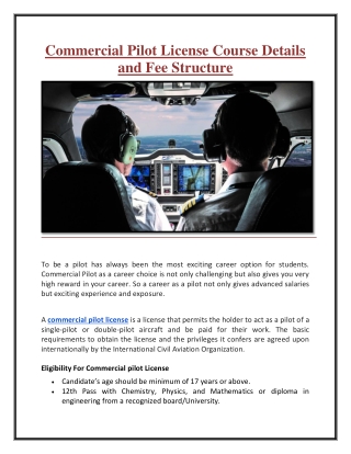 Commercial Pilot License Course Details and Fee Structure