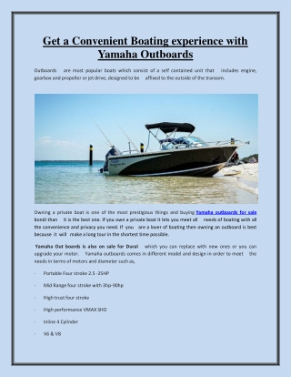 Get a Convenient Boating experience with Yamaha Outboards