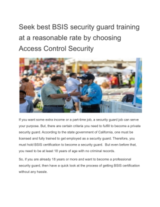 Seek best BSIS security guard training at a reasonable rate by choosing Access Control Security