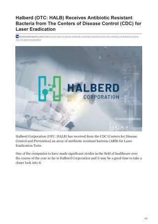 Halberd (OTC: HALB) Receives Antibiotic Resistant Bacteria from The Centers