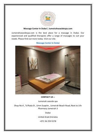 Massage Center In Dubai  Jumeirahseasidespa.com