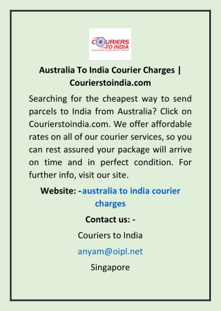 Australia To India Courier Charges | Courierstoindia.com