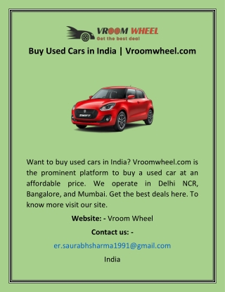 Buy Used Cars in India  Vroomwheel