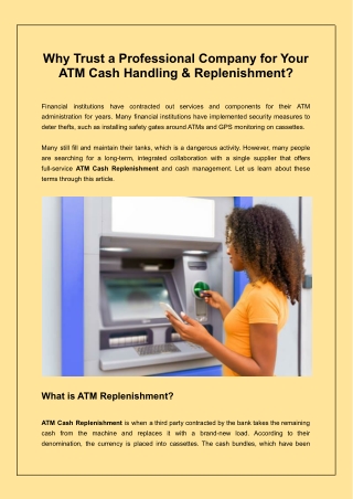 Why Trust a Professional Company for Your ATM Cash Handling & Replenishment?