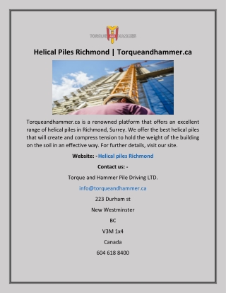 Helical Piles Richmond | Torqueandhammer.ca