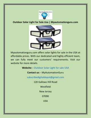 Outdoor Solar Light for Sale Usa  Myautomationguru
