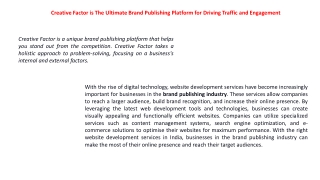 Creative Factor is The Ultimate Brand Publishing Platform for Driving Traffic and Engagement