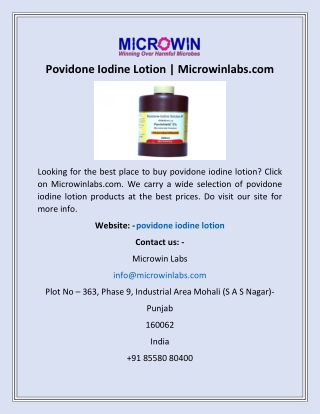 Povidone Iodine Lotion | Microwinlabs.com