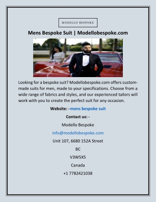 Mens Bespoke Suit | Modellobespoke.com