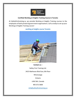 Certified Working at Heights Training Course in Toronto