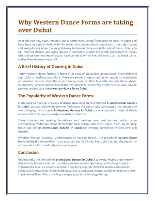 Why Western Dance Forms are taking over Dubai