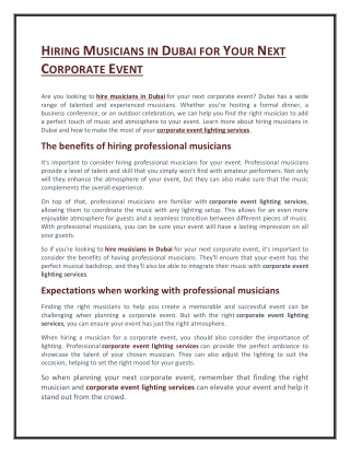 Hiring Musicians in Dubai for Your Next Corporate Event