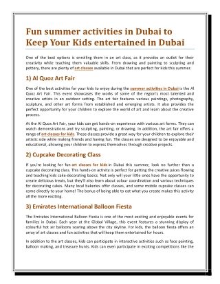 Fun summer activities in Dubai to Keep Your Kids entertained in Dubai