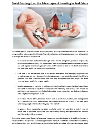 David Goodnight from Austin, Texas - Benefits of Investing in RealEstate