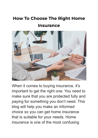 How To Choose The Right Home Insurance