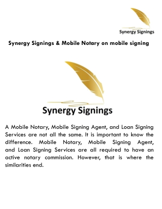 Synergy Signings & Mobile Notary on mobile signing agent