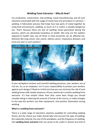 Welding Fume Extractor – Why & How